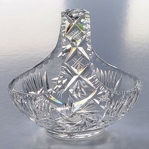 Vntg 6" Brilliant 24% Lead Cut Crystal Pinwheels Stars Basket